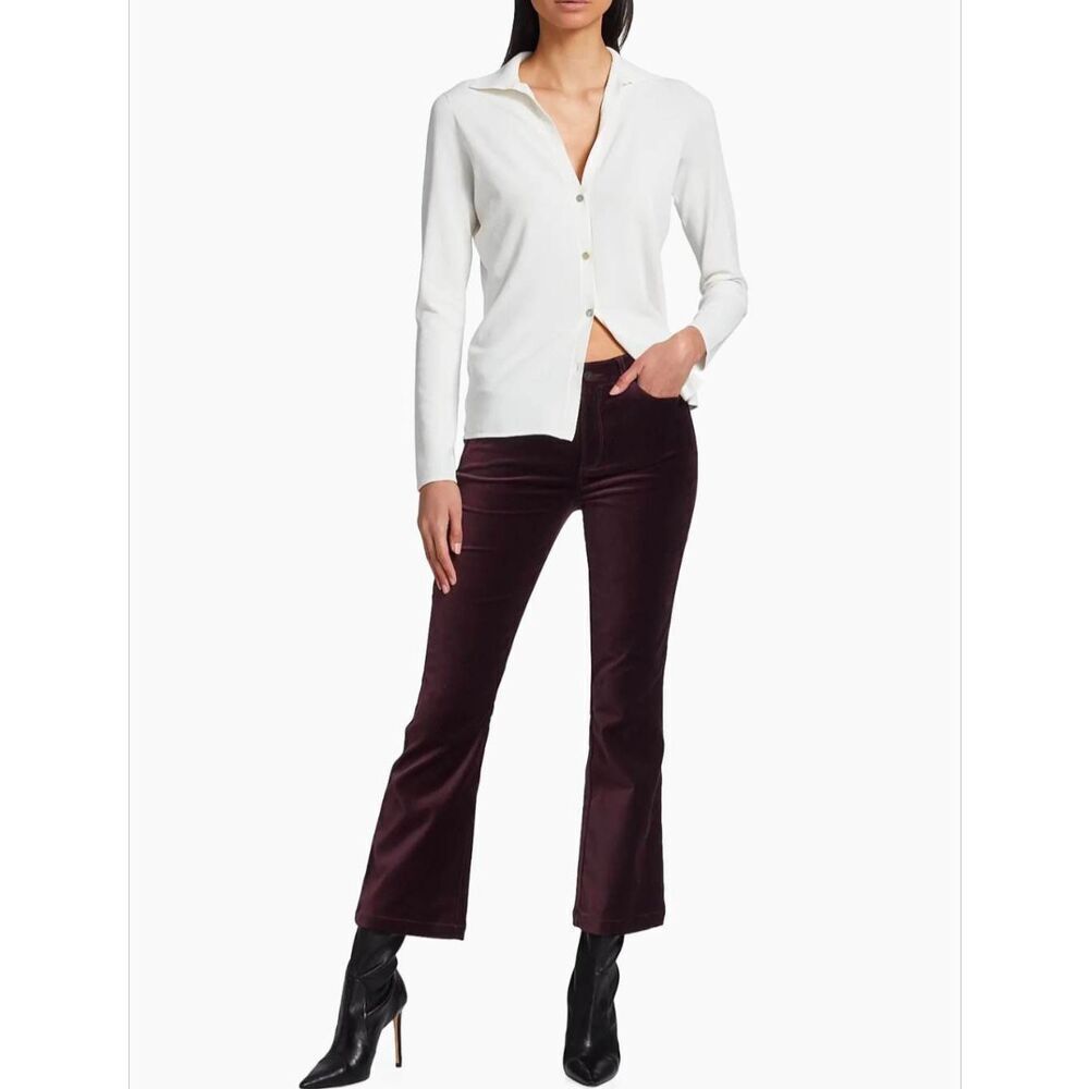 Paige Claudine Dark cherry aubergine velvet stretch crop flare pants 25